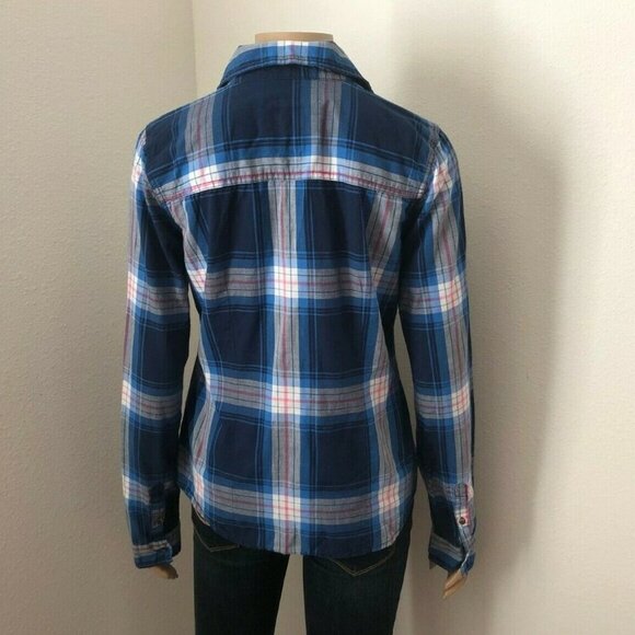 Abercrombie Plaid Button Down Shirt Size Medium Blue & White - Picture 5 of 6